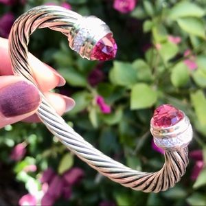 Like new! David Yurman Pink Tourmaline & Diamonds 7mm Cable Cuff Bracelet